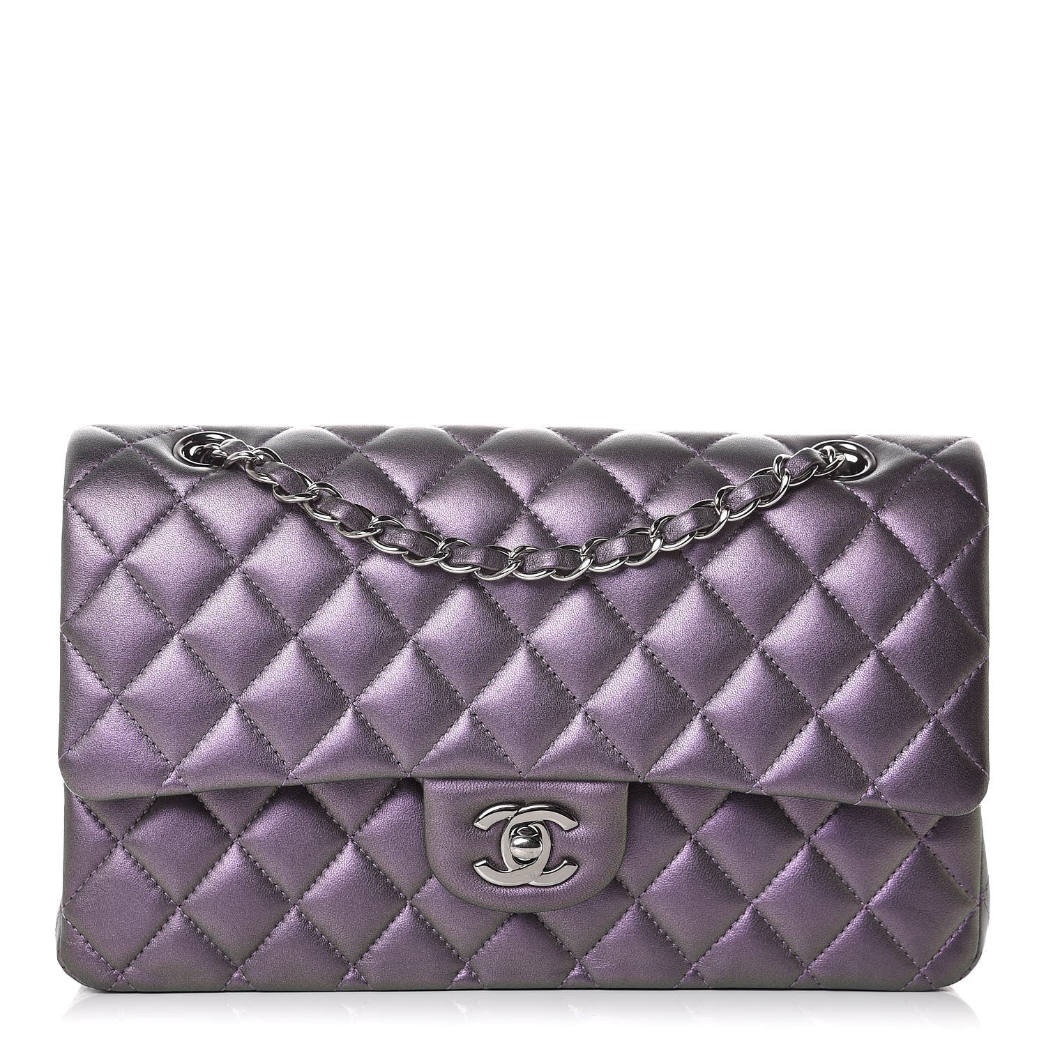 Chanel Iridescent Lambskin Quilted Medium Double Flap Dark Purple 1 of 11