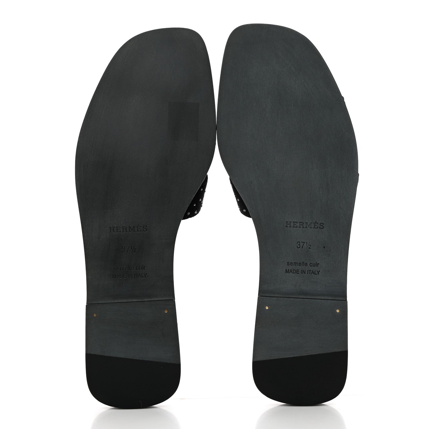Hermes Suede Goatskin Studded Oran Sandals 37.5 Black 5 of 9