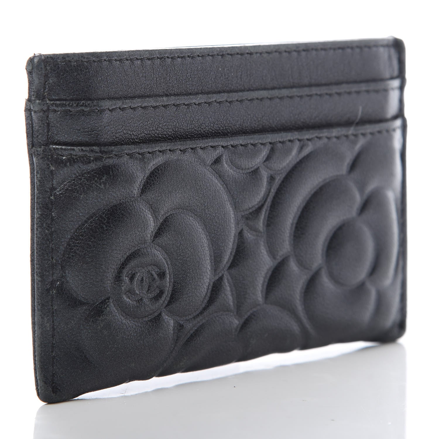 Chanel Lambskin Camellia Embossed Card Holder Black 3 of 13