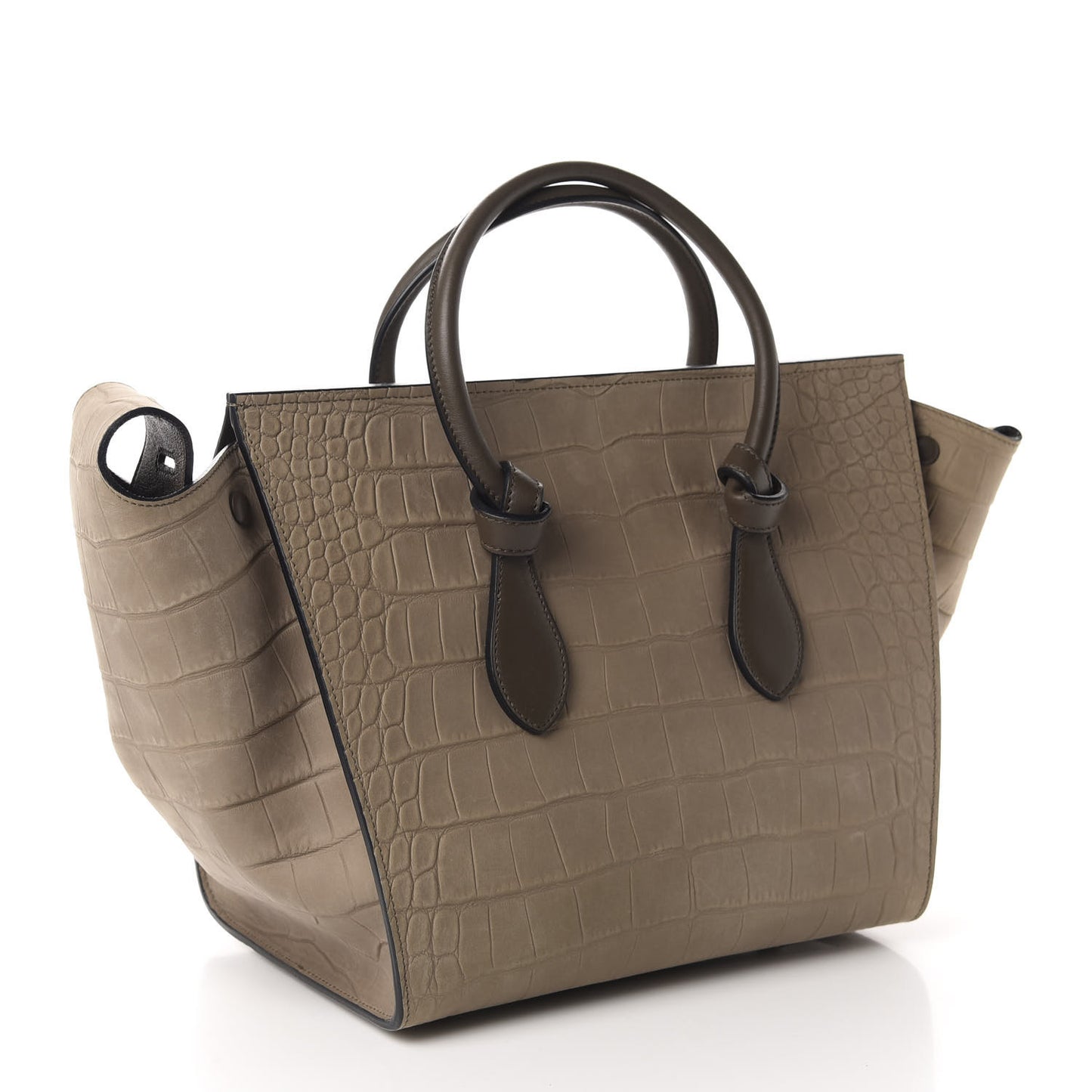Crocodile Embossed Nubuck Calfskin Small Tie Knot Tote Grey