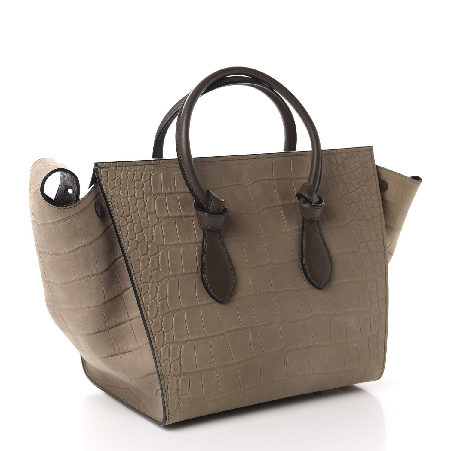 Celine Crocodile Embossed Nubuck Calfskin Small Tie Knot Tote Grey 3 of 10