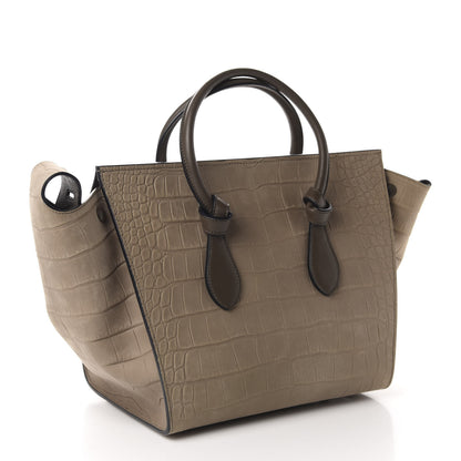 Celine Crocodile Embossed Nubuck Calfskin Small Tie Knot Tote Grey 3 of 10