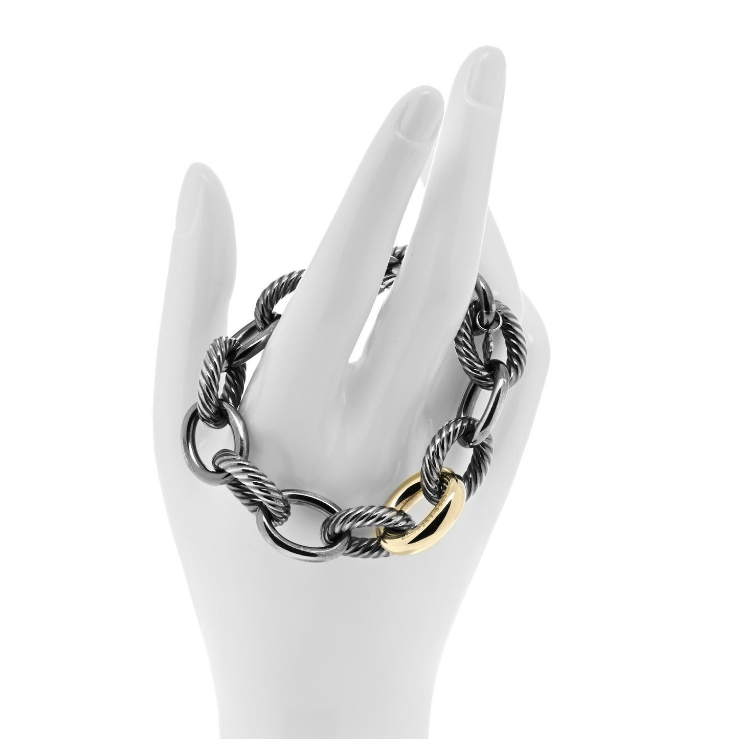 Darkened Sterling Silver 14K Yellow Gold 17mm Extra Large Oval Link Bracelet
