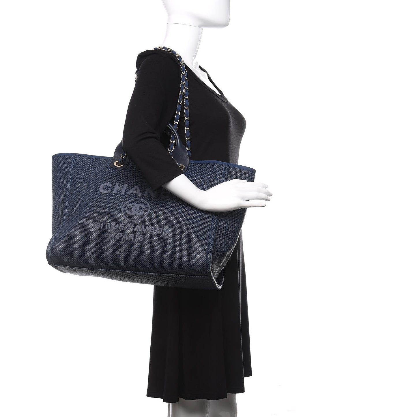 Woven Straw Raffia Medium Deauville Tote Black