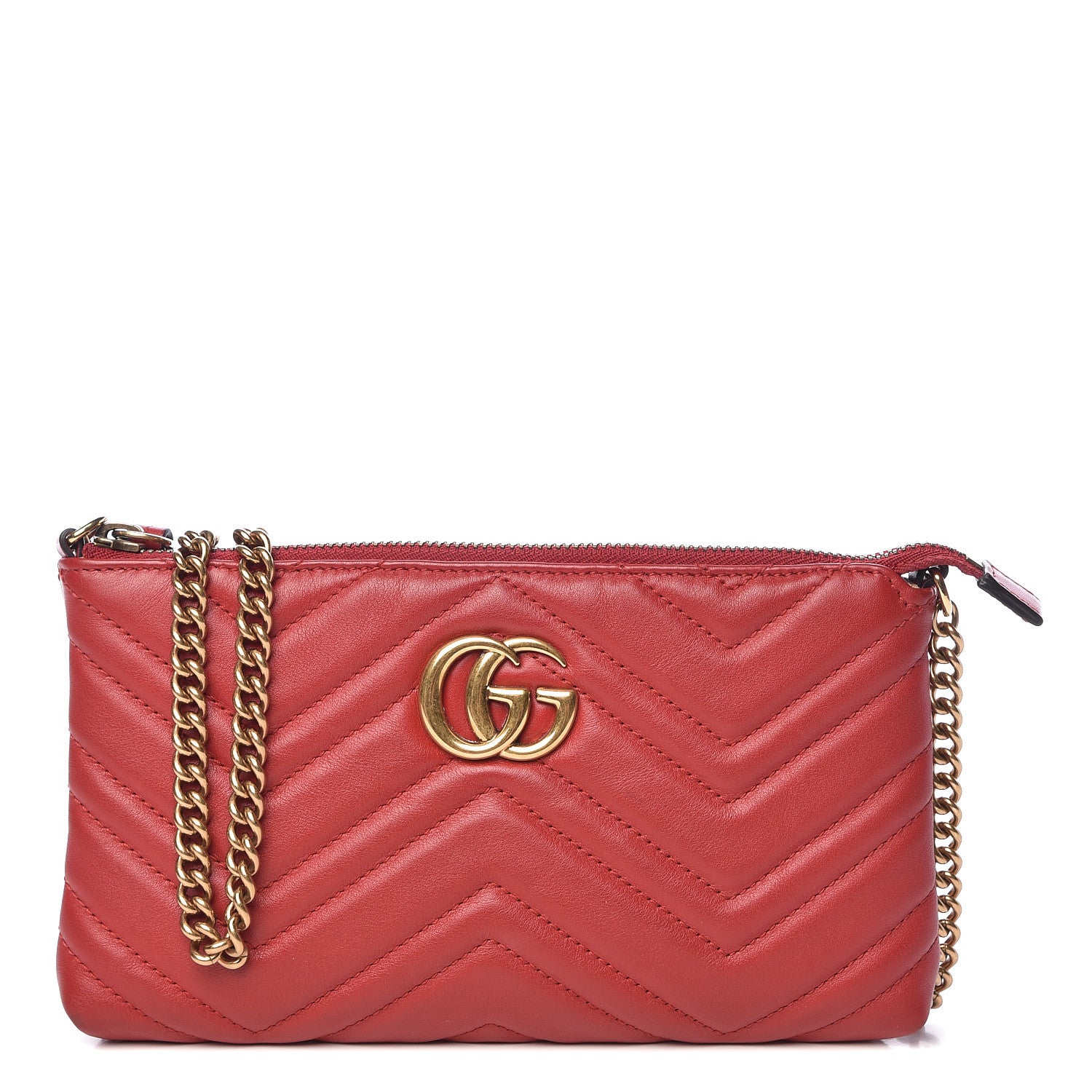 Gucci Calfskin Matelasse Mini GG Marmont Chain Bag Hibiscus Red 1 of 14
