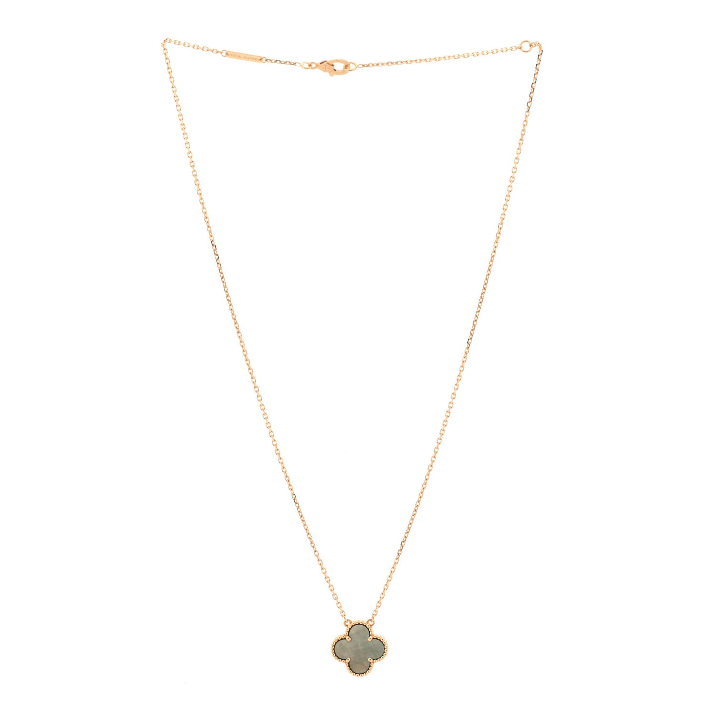 18K Rose Gold Gray Mother of Pearl Vintage Alhambra Pendant Necklace