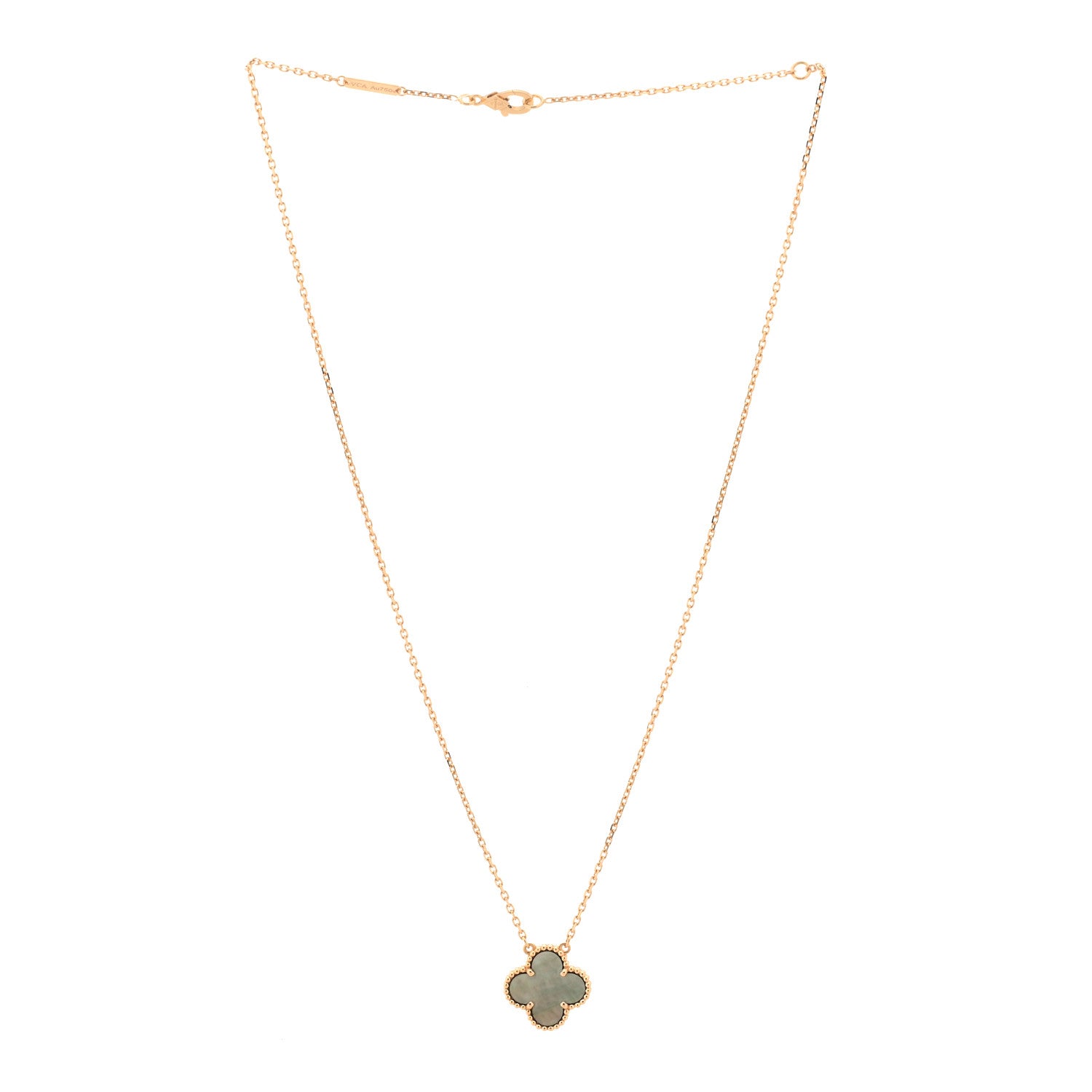 Van Cleef & Arpels 18K Rose Gold Gray Mother of Pearl Vintage Alhambra Pendant Necklace 3 of 7