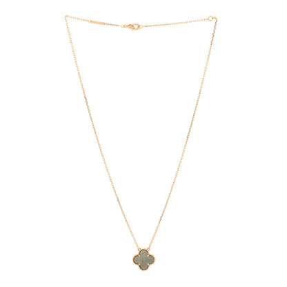 Van Cleef & Arpels 18K Rose Gold Gray Mother of Pearl Vintage Alhambra Pendant Necklace 3 of 7