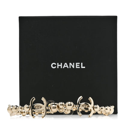 Chanel Metal Bead CC Hoop Earrings Gold 5 of 5