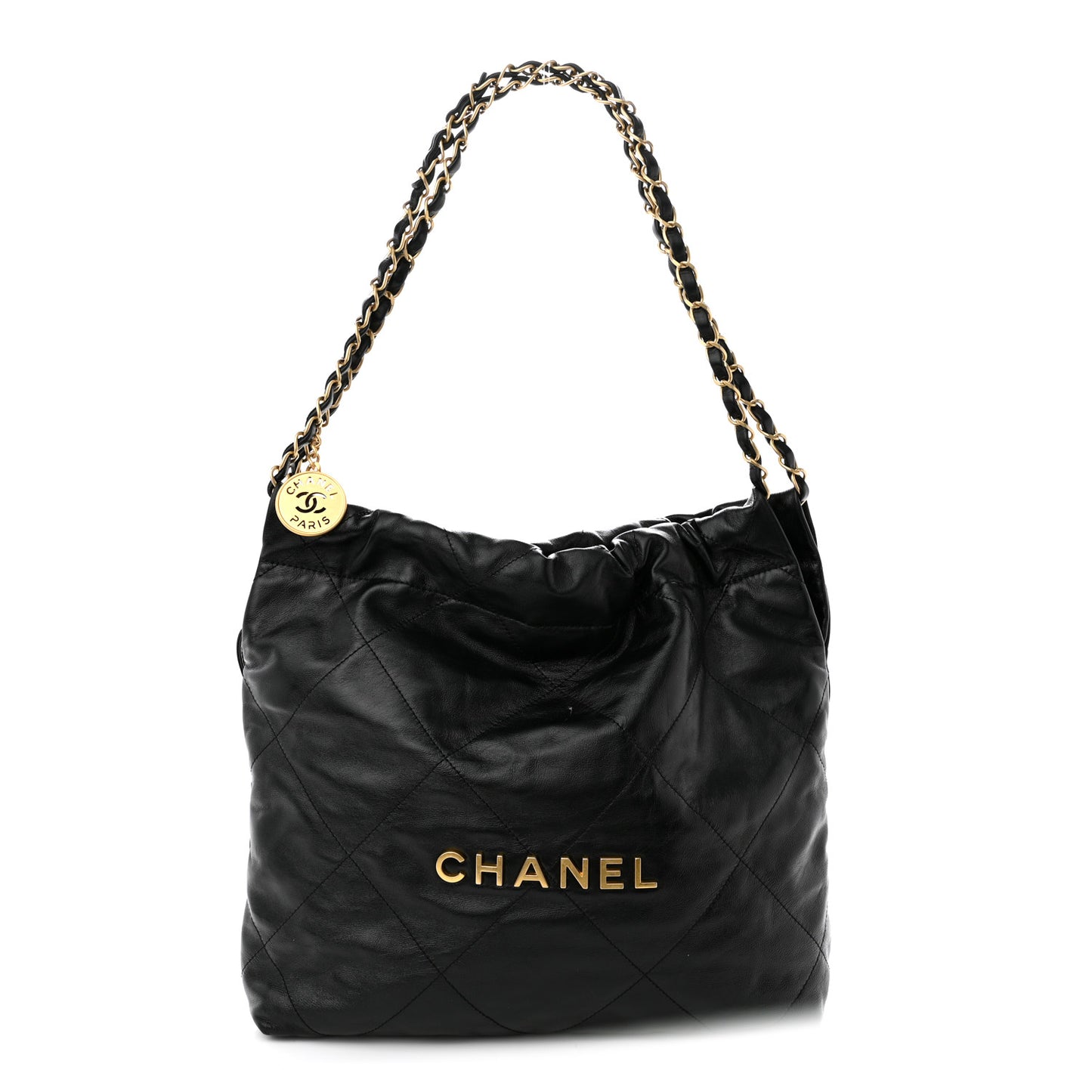 Shiny Calfskin Quilted Small Chanel 22 Black
