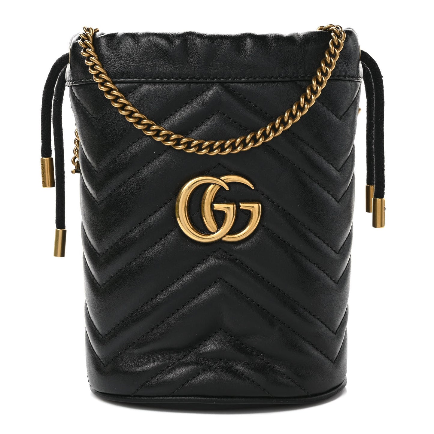 Calfskin Matelasse Mini GG Marmont 2.0 Bucket Bag Black