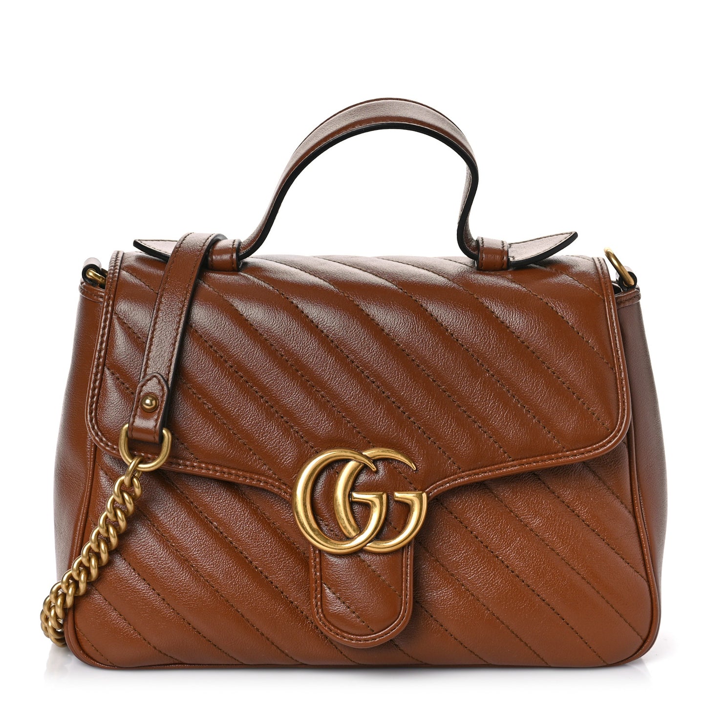 Azalea Calfskin Matelasse Diagonal Small GG Marmont Top Handle Shoulder Bag Cuir