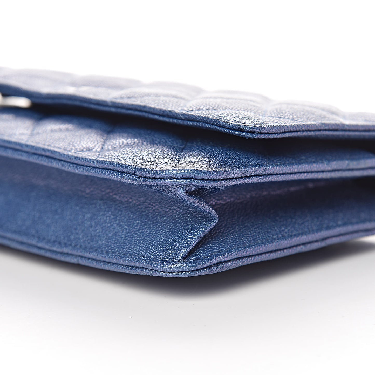 Iridescent Caviar Quilted Wallet On Chain WOC Dark Blue