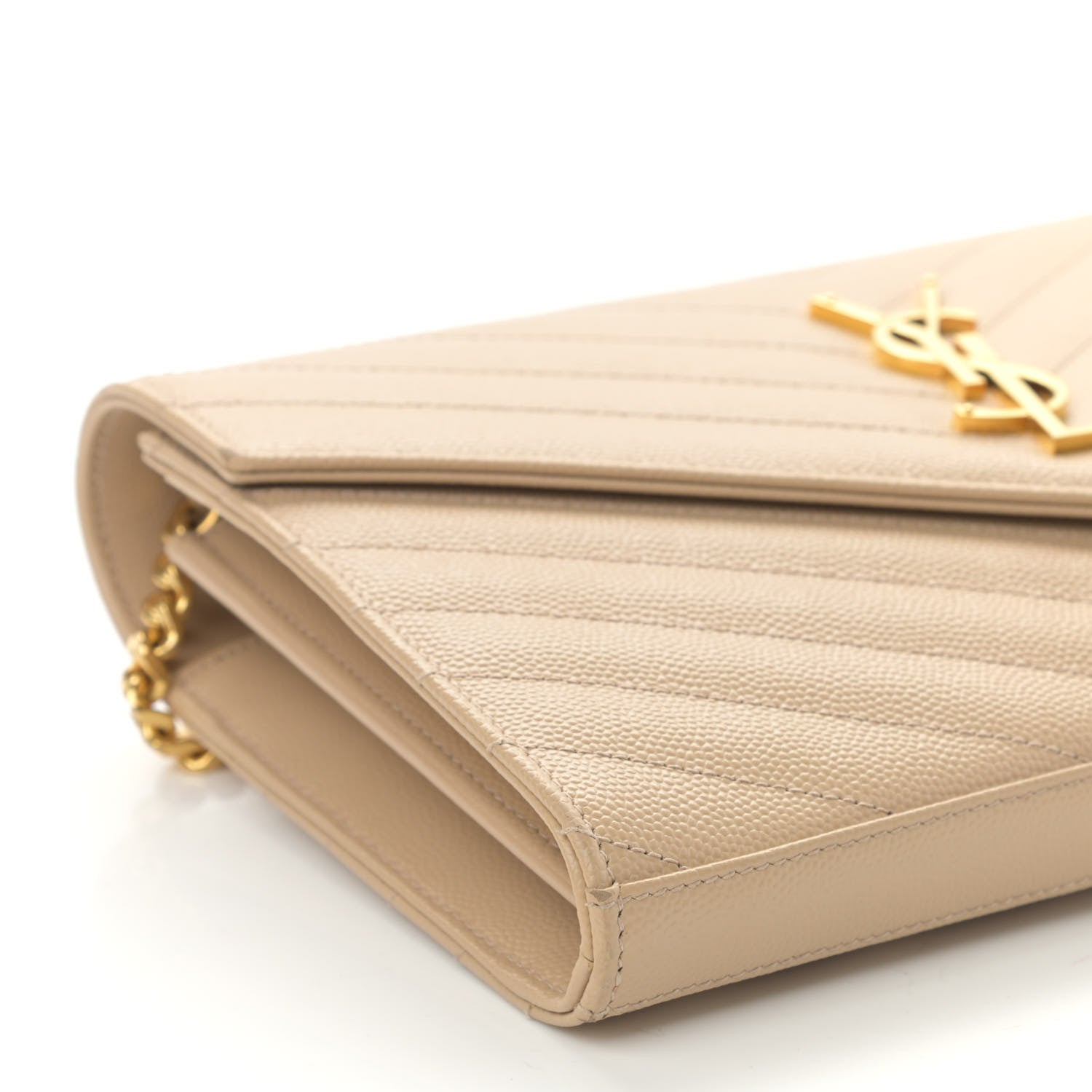 Saint Laurent Grain De Poudre Matelasse Chevron Monogram Chain Wallet Nude Powder 9 of 10