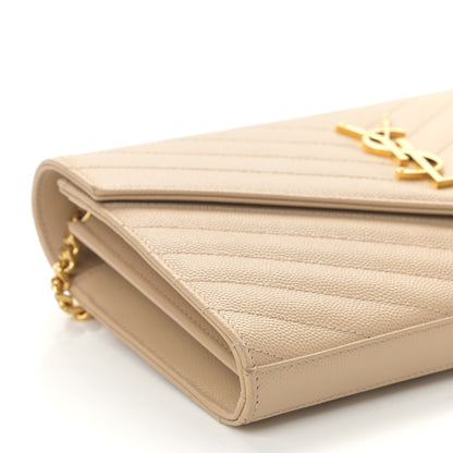 Saint Laurent Grain De Poudre Matelasse Chevron Monogram Chain Wallet Nude Powder 9 of 10