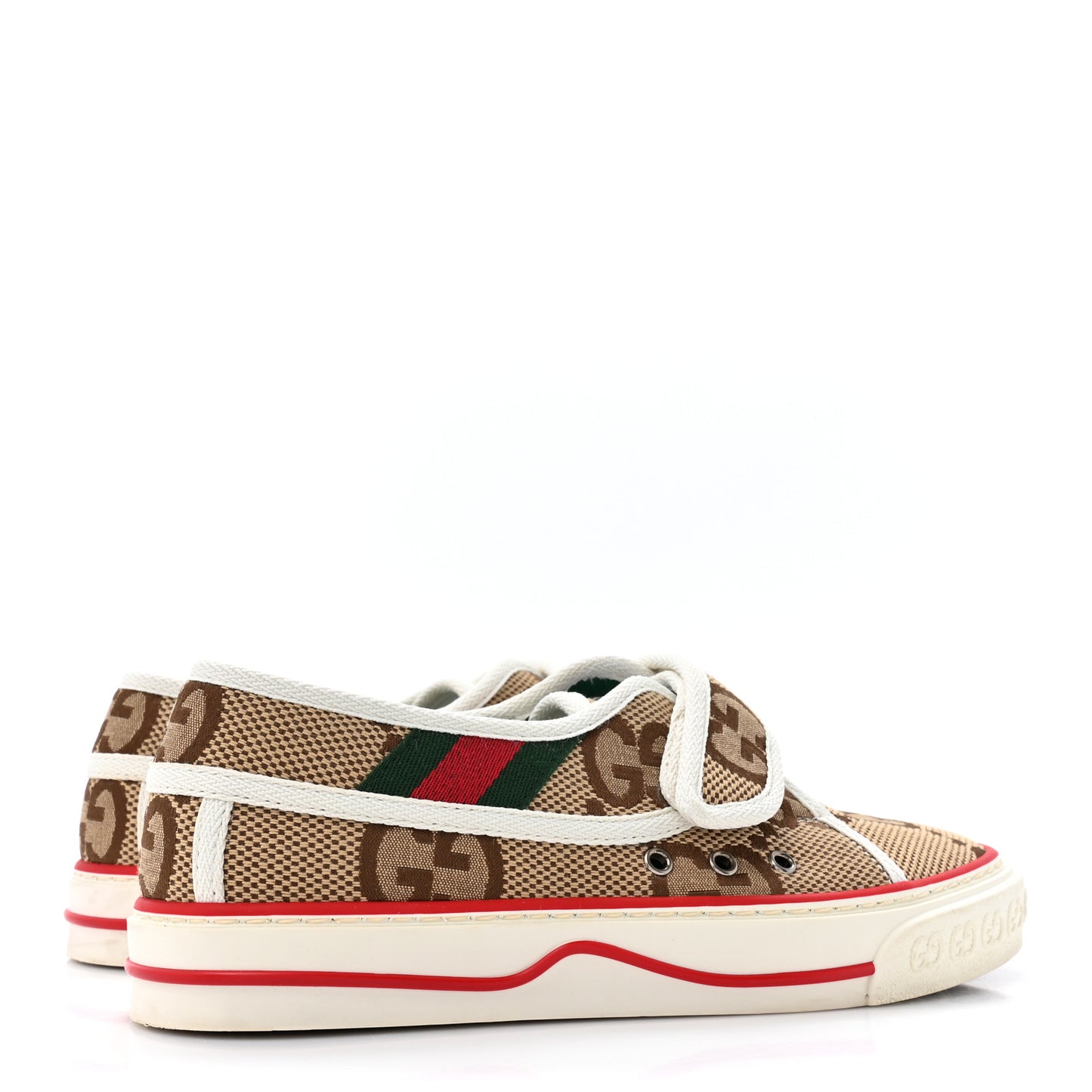 Monogram Jumbo GG Web Womens 1977 Tennis Velcro Strap Sneakers 35 Camel Ebony Mystic White