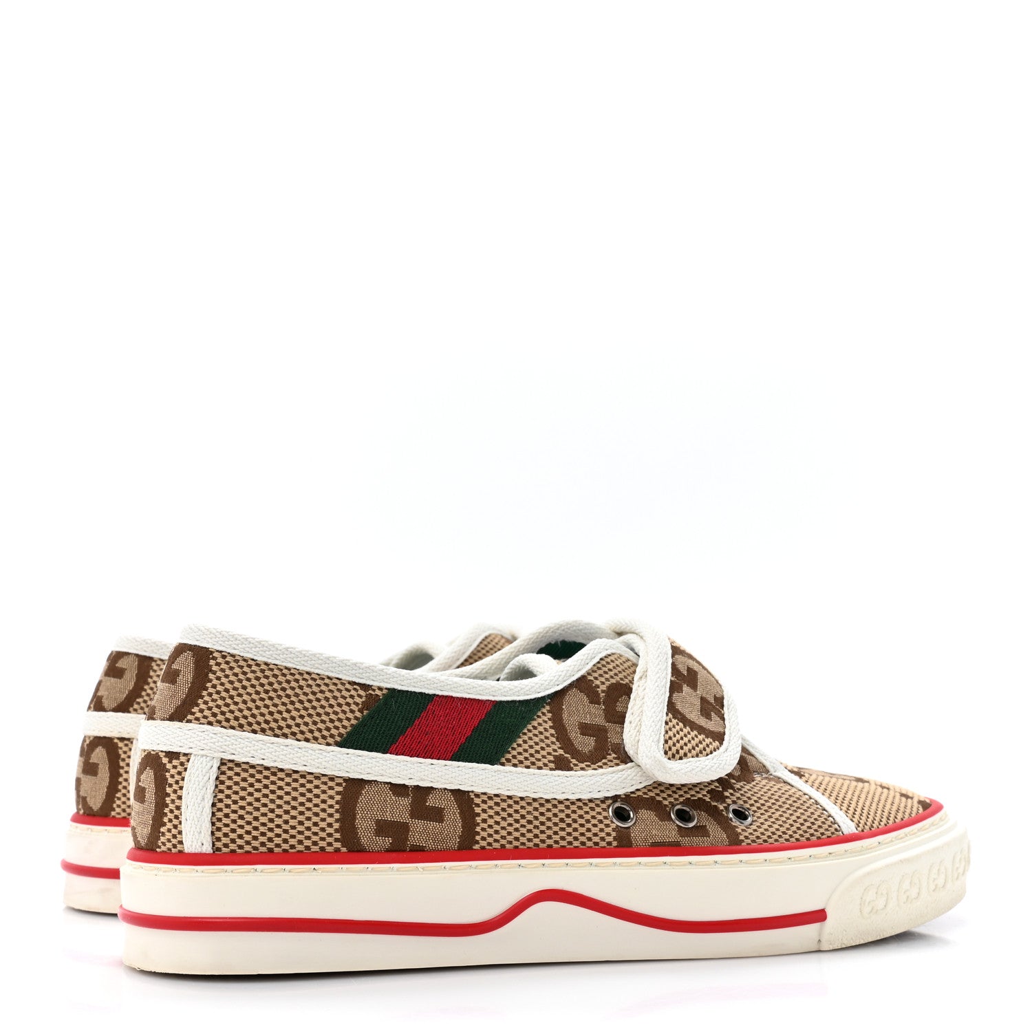 Gucci Monogram Jumbo GG Web Womens 1977 Tennis Velcro Strap Sneakers 35 Camel Ebony Mystic White 4 of 9