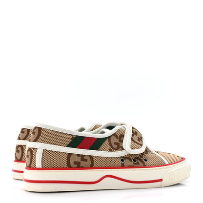 Gucci Monogram Jumbo GG Web Womens 1977 Tennis Velcro Strap Sneakers 35 Camel Ebony Mystic White 4 of 9