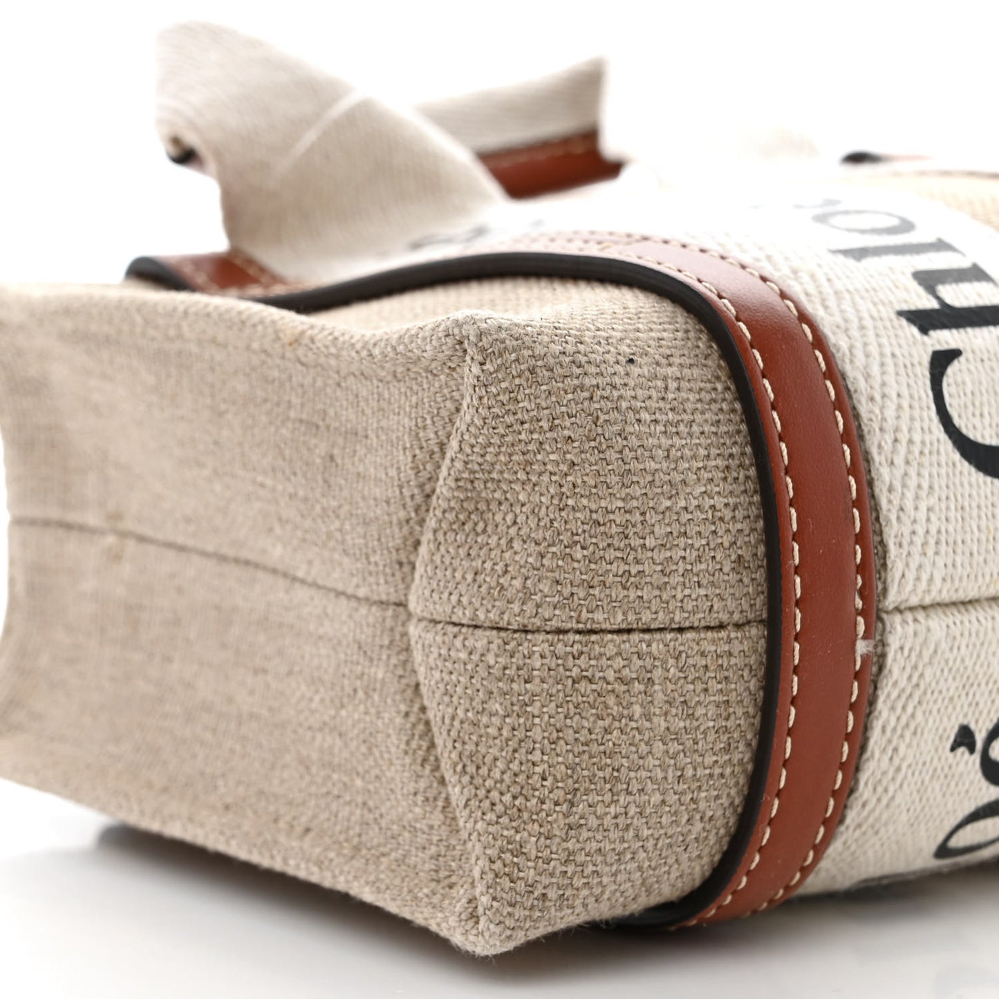 Cotton Calfskin Mini Woody Ribbon Tote White Brown