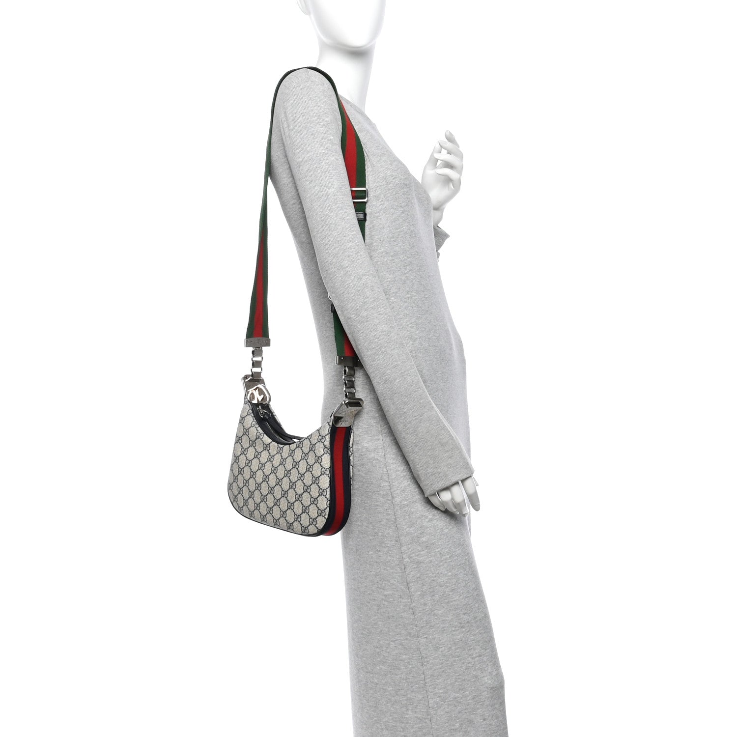Gucci GG Supreme Monogram Textured Calfskin Web Small Attache Shoulder Bag Beige Blue 2 of 10