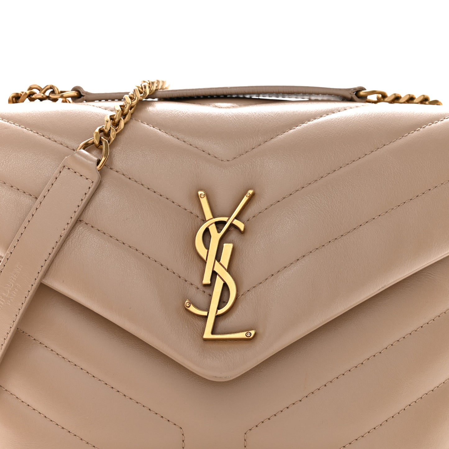 Calfskin Y Quilted Monogram Small Loulou Chain Satchel Dark Beige