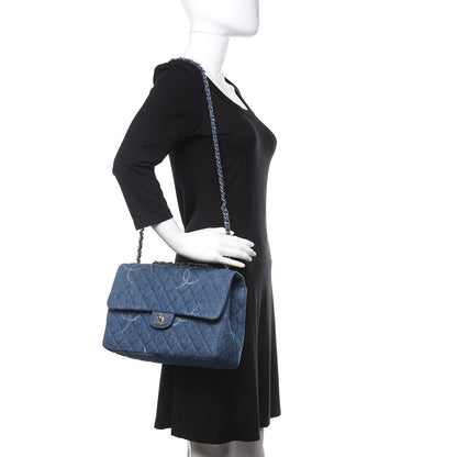 Chanel Denim Quilted CC Print Jumbo Single Flap Blue 2 of 9