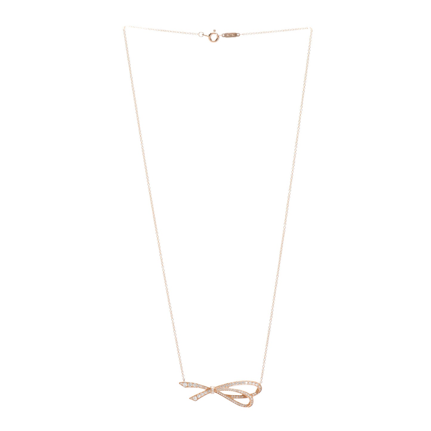 18K Yellow Gold Diamond Bow Pave Pendant Necklace