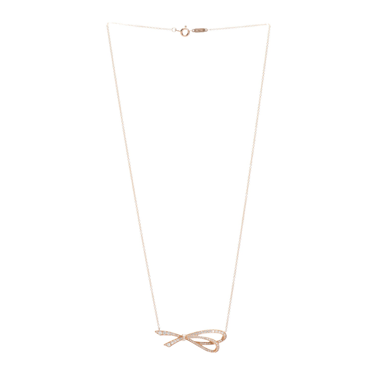 Tiffany 18K Yellow Gold Diamond Bow Pave Pendant Necklace 3 of 5