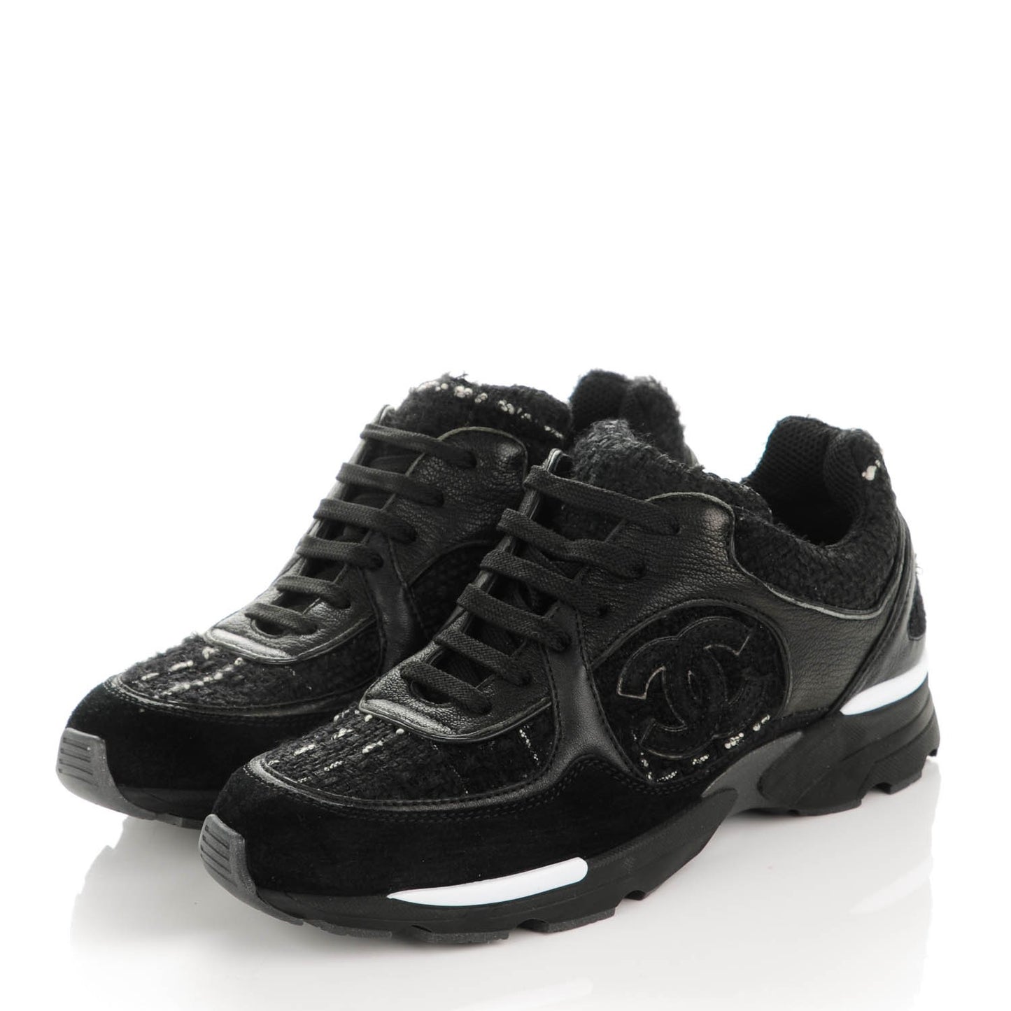 Suede Tweed Goatskin CC Sneakers 35.5 Black