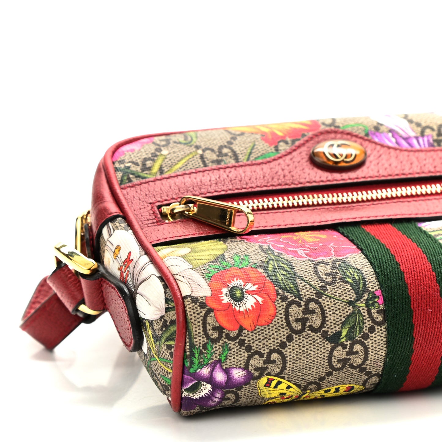GG Supreme Monogram Flora Web Mini Ophidia Shoulder Bag Red