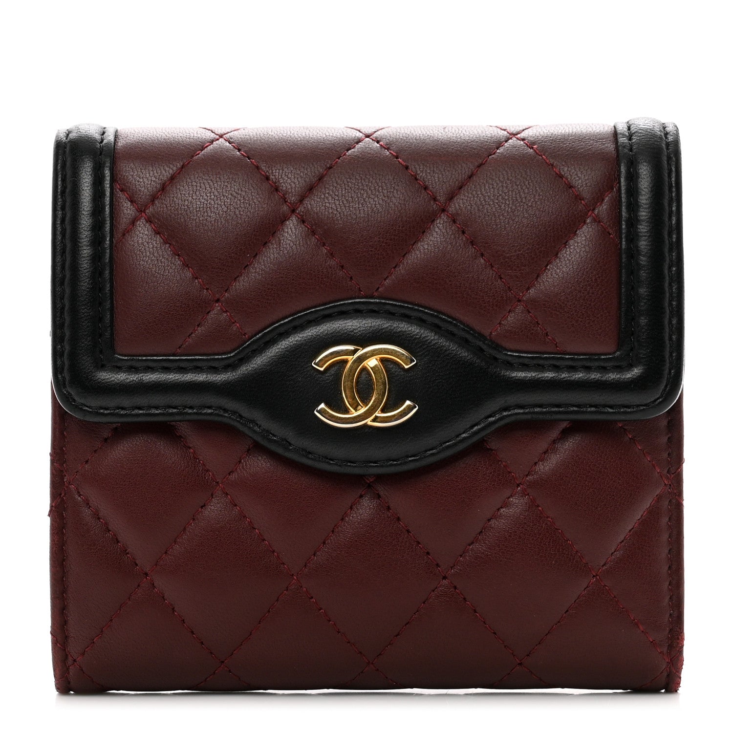 Chanel Lambskin Quilted Two Tone Day Compact Flap Wallet Burgundy 1 of 8