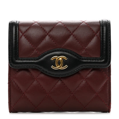 Chanel Lambskin Quilted Two Tone Day Compact Flap Wallet Burgundy 1 of 8