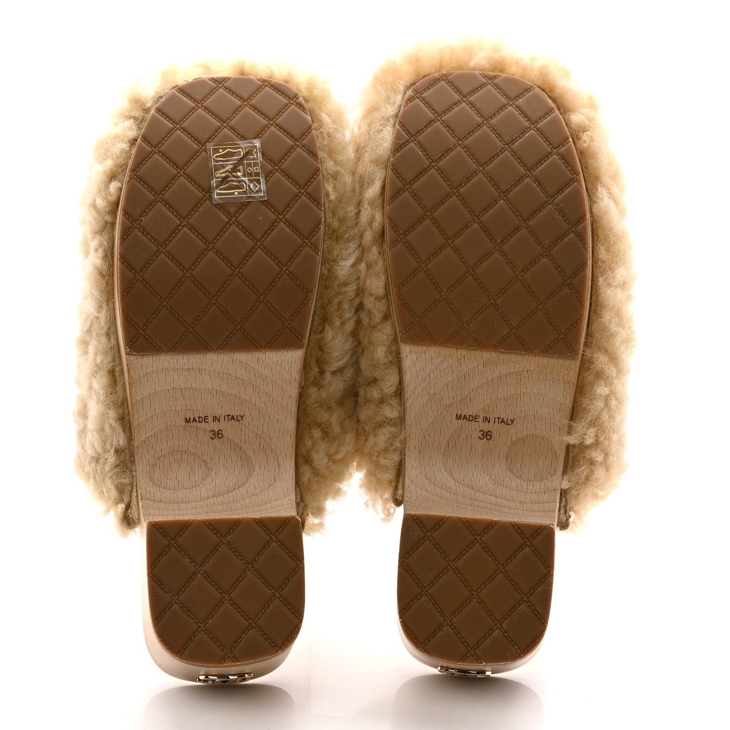Chanel Shearling Lambskin Clogs 36 Beige 5 of 9
