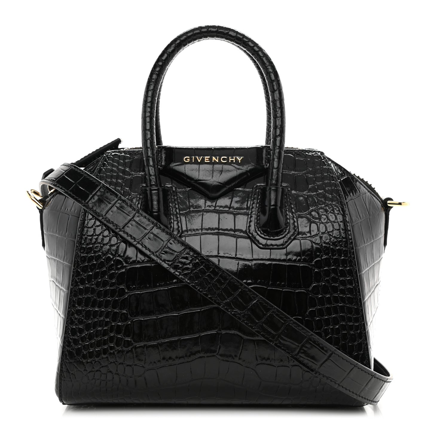 Calfskin Crocodile Embossed Mini Antigona Black