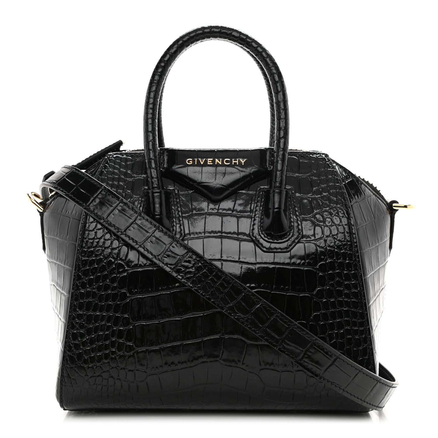 Givenchy Calfskin Crocodile Embossed Mini Antigona Black 1 of 8