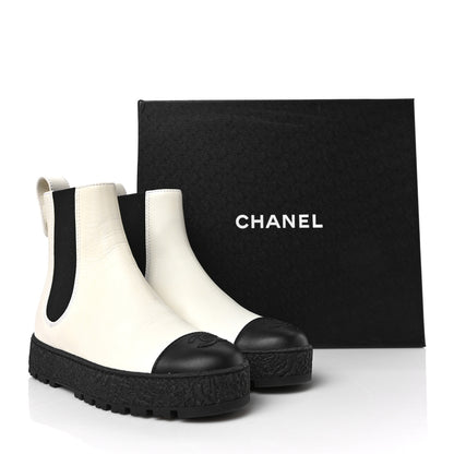 Chanel Calfskin Cap Toe CC Ankle Boots 37 White Black 8 of 8