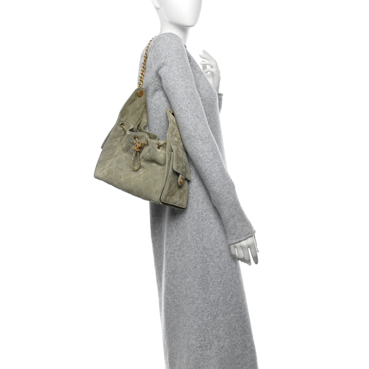 Suede Quilted Small Chanel 25 Handbag Khaki