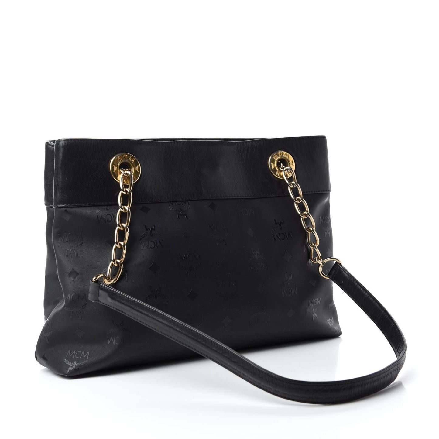 Lambskin Coated Canvas Monogram Chain Tote Black