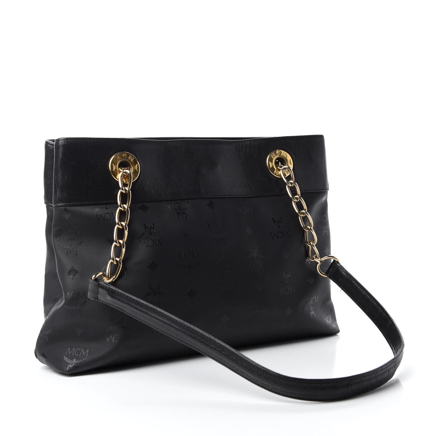 MCM Lambskin Coated Canvas Monogram Chain Tote Black 3 of 14