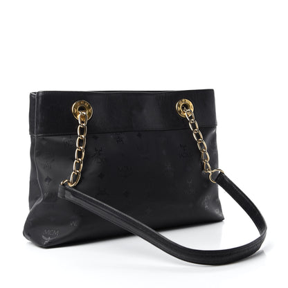 MCM Lambskin Coated Canvas Monogram Chain Tote Black 3 of 14