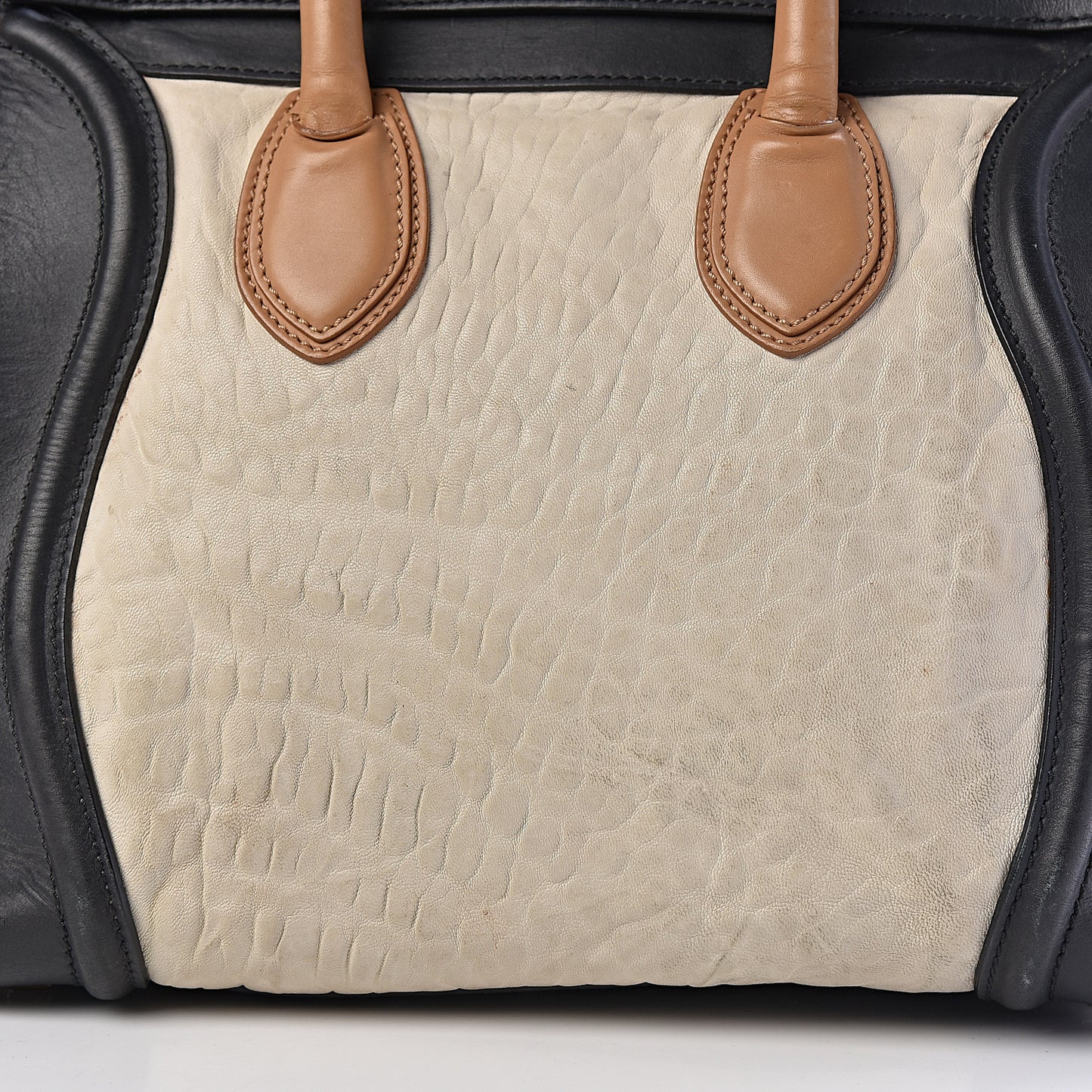 Smooth Calfskin Shrunken Lambskin Mini Tri-Color Luggage White