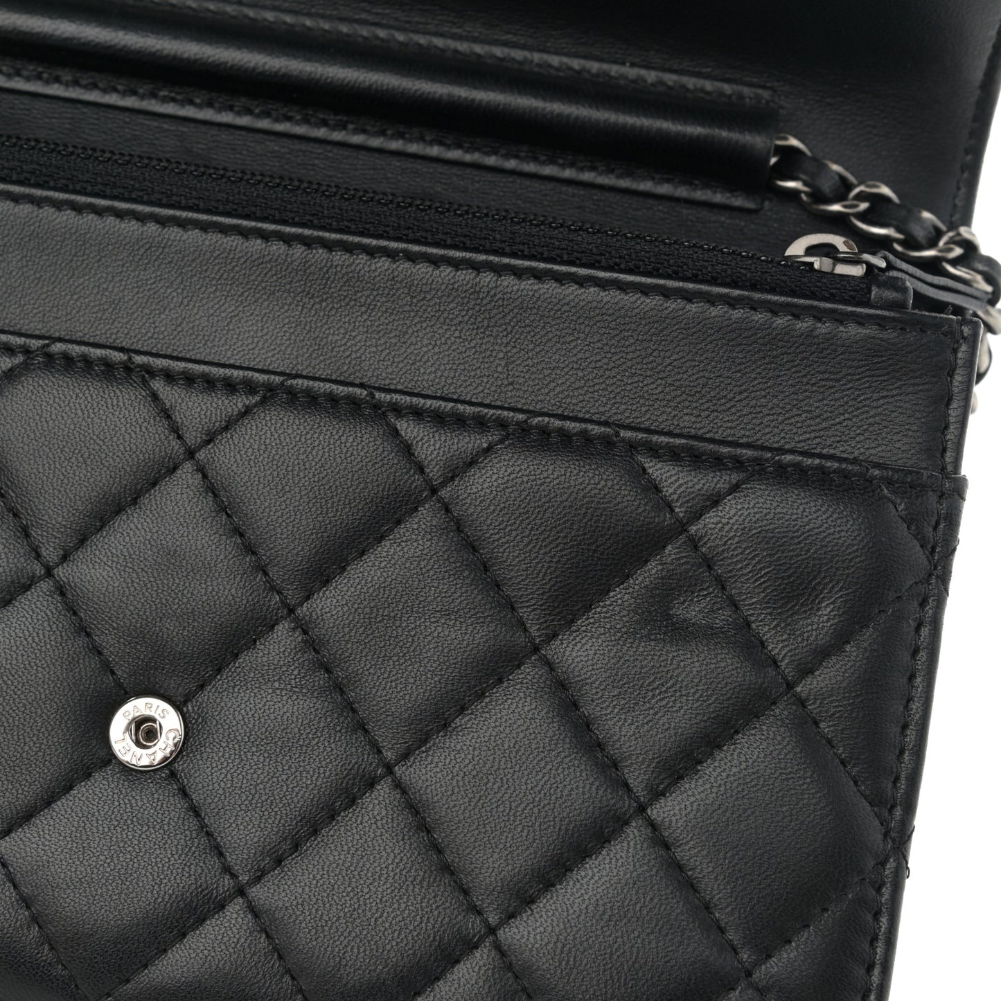 Lambskin Quilted Boy Wallet On Chain WOC Black
