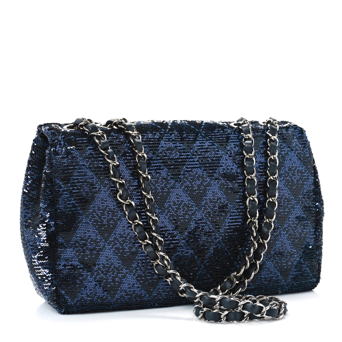 Sequin Quilted Medium Single Flap Blue