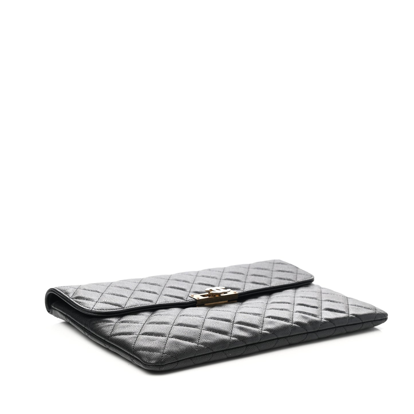 Caviar Quilted Medium Golden Class Pouch Black