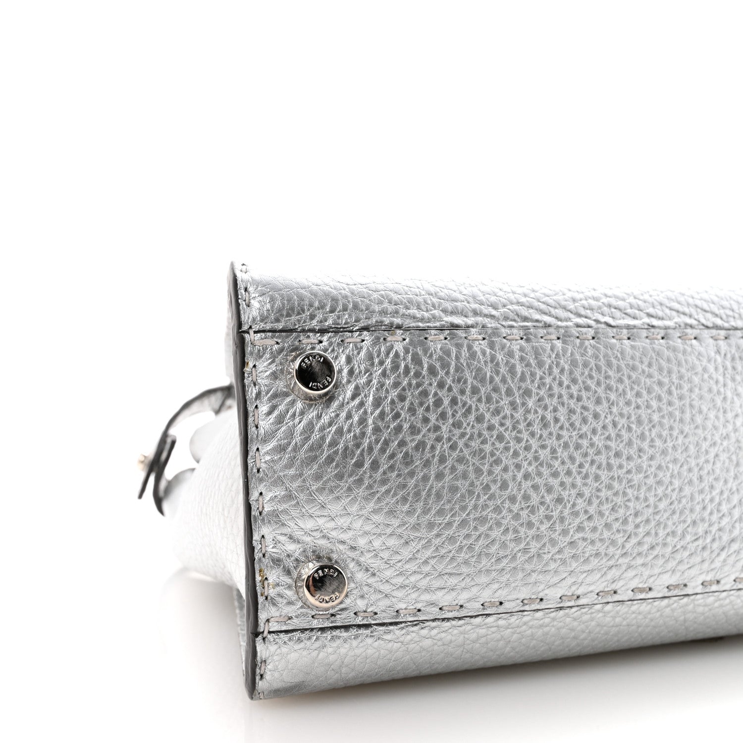Fendi Cuoio Romano Lux Selleria Medium Peekaboo Iconic Satchel Argento 8 of 9