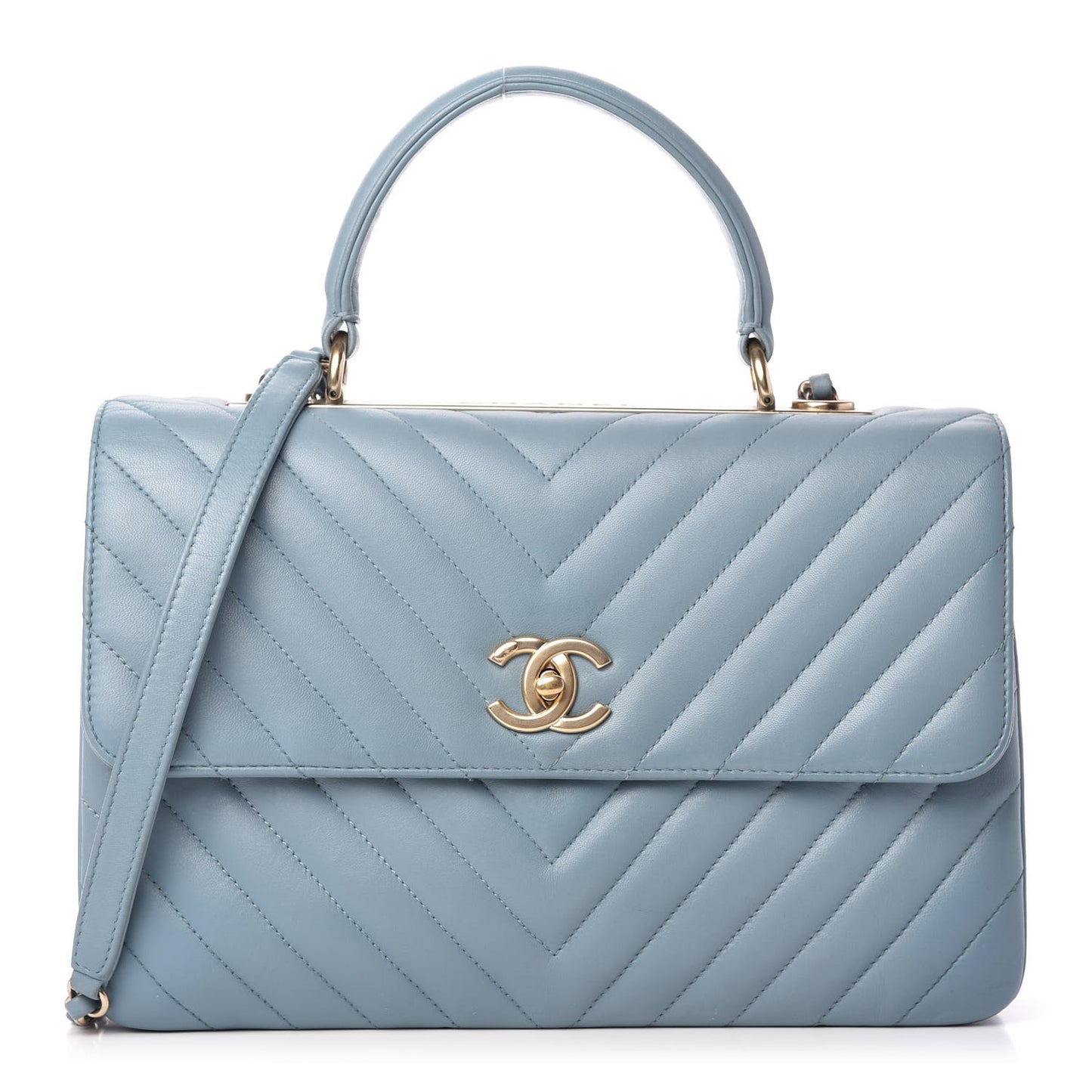 Lambskin Chevron Quilted Medium Trendy CC Dual Handle Flap Bag Light Blue