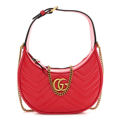 Gucci Calfskin Matelasse Chevron Mini GG Marmont Half Moon Hobo Rosso 1 of 12