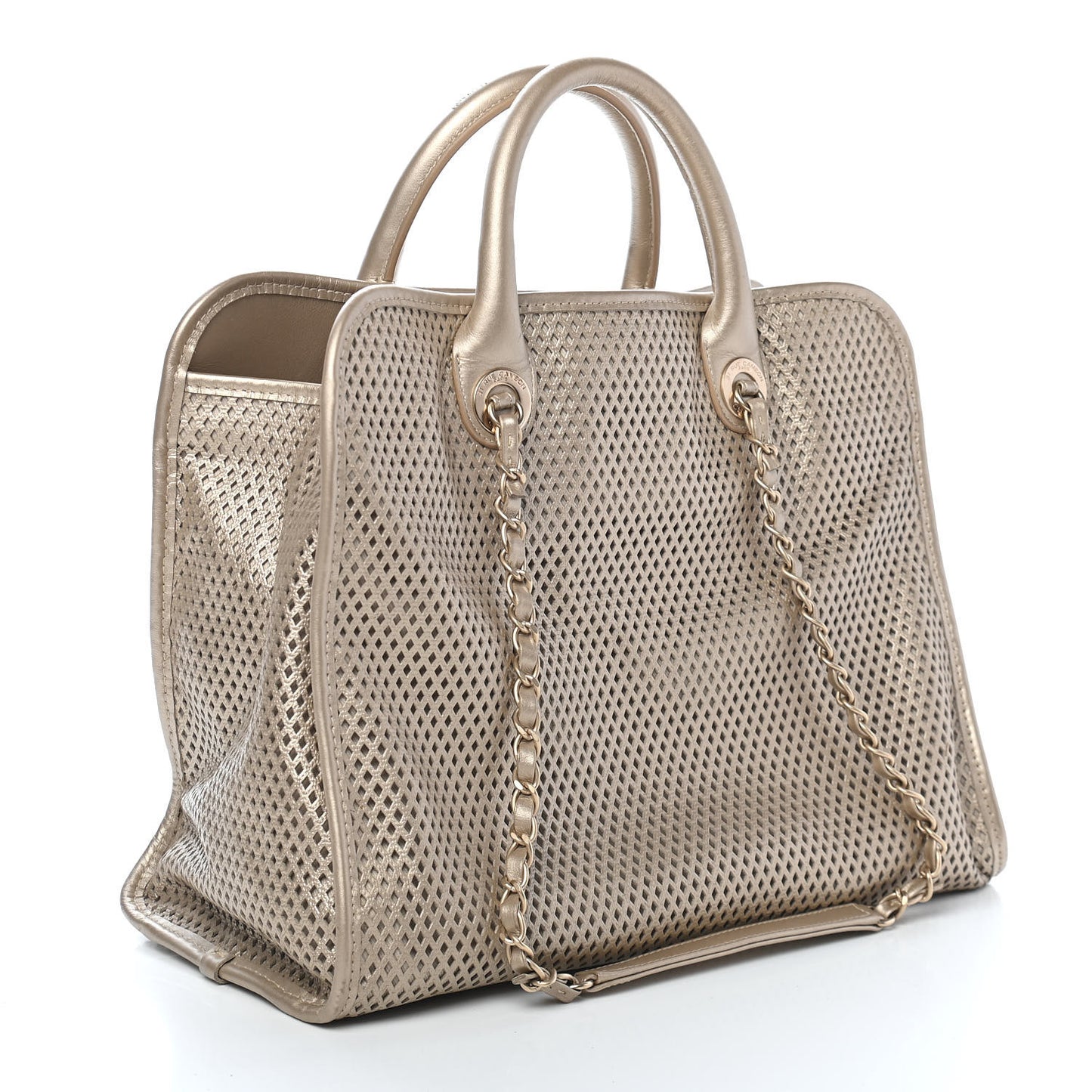 Metallic Calfskin Perforated Up In The Air Tote Gold