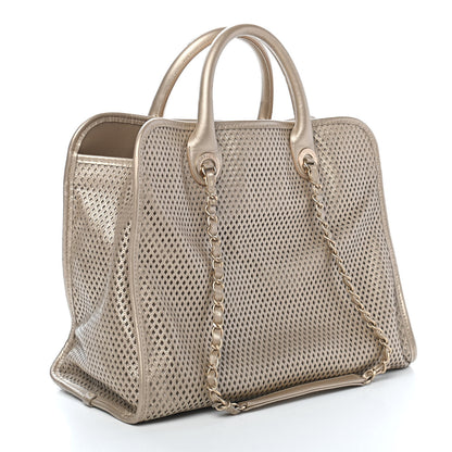 Chanel Metallic Calfskin Perforated Up In The Air Tote Gold 2 of 12
