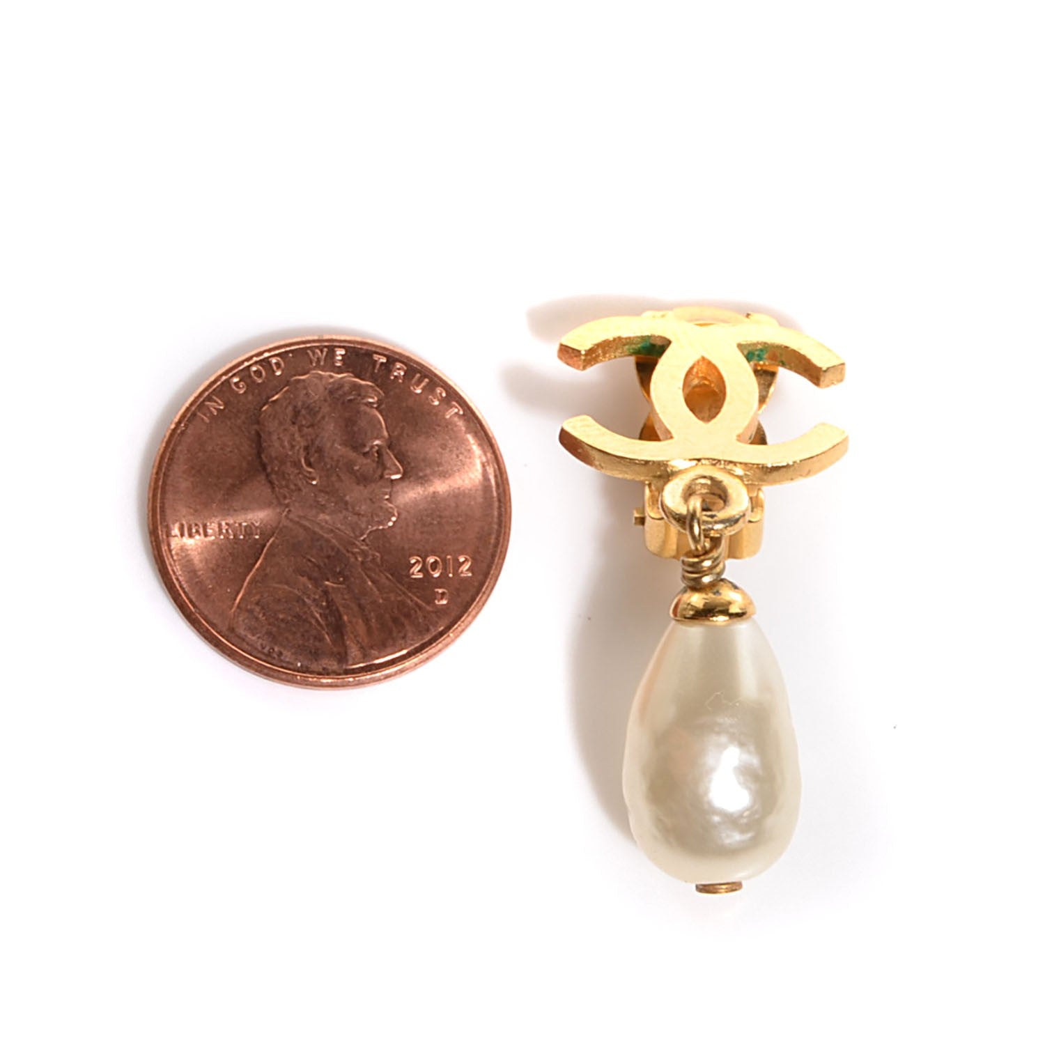Chanel Pearl Drop CC Clip On Earrings Gold 3 of 5